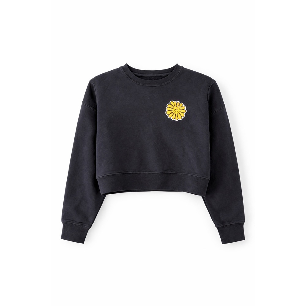 Parks Project Black Crop Sweatshirt Medium Yellow‎ Daisy Patch 100% Cotton
